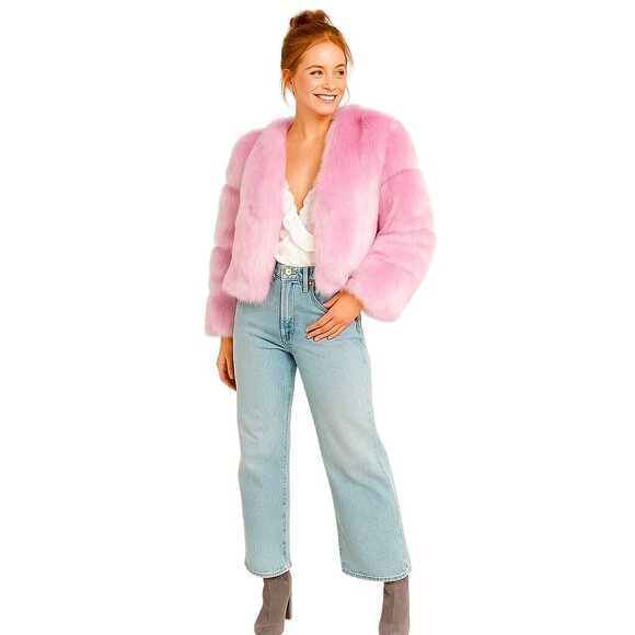 Pink Faux Luxury Fur Jacket Small Lining Soft Plush Warm Winter NEW - Picture 2 of 16